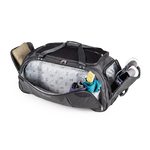 Black duffel bag with compartments on a white background