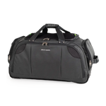 Black duffel bag with 'Pierre Cardin' branding on a white background
