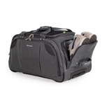 Black travel duffel bag with a shoe compartment on a white background