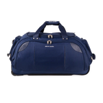 Blue duffel bag with wheels on a white background