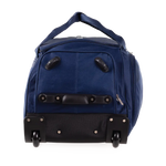 Blue rolling duffel bag on a white background