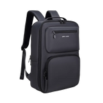 A dark gray backpack with multiple zippered compartments and padded shoulder straps, shown on a plain white background. The brand name 'pierre cardin' is printed in white on the front pocket.