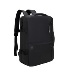 Black backpack slightly turned to show the side view, with 'Pierre Cardin' branding on a white background