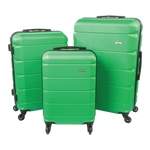 Three-piece green hardshell spinner luggage set with black trim and handles on a white background.
