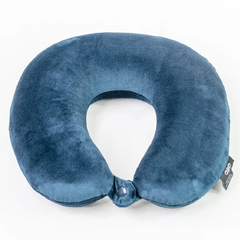 Blue travel neck pillow on a white background