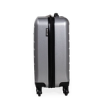 Silver suitcase with black zipper on a white background