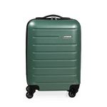 Green suitcase with a visible brand logo on a white background