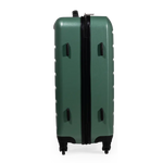 Green suitcase with black zipper on a white background