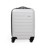 White suitcase with black accents on a white background