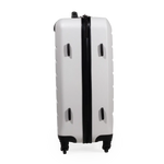White suitcase with black accents on a white background