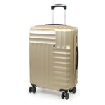Beige suitcase with a textured surface on a white background