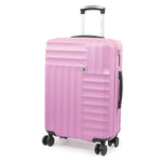 Pink suitcase with a handle on a white background