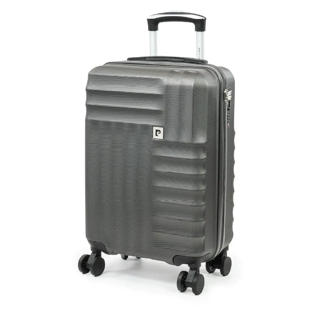 Gray suitcase with a handle on a white background