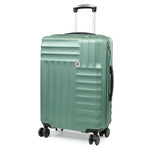 Green suitcase with a visible brand logo on a white background