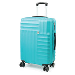 Turquoise suitcase with a visible brand logo on a white background