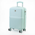 Light green suitcase with a visible brand logo on a white background