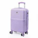 Purple suitcase with a ribbed texture on a white background