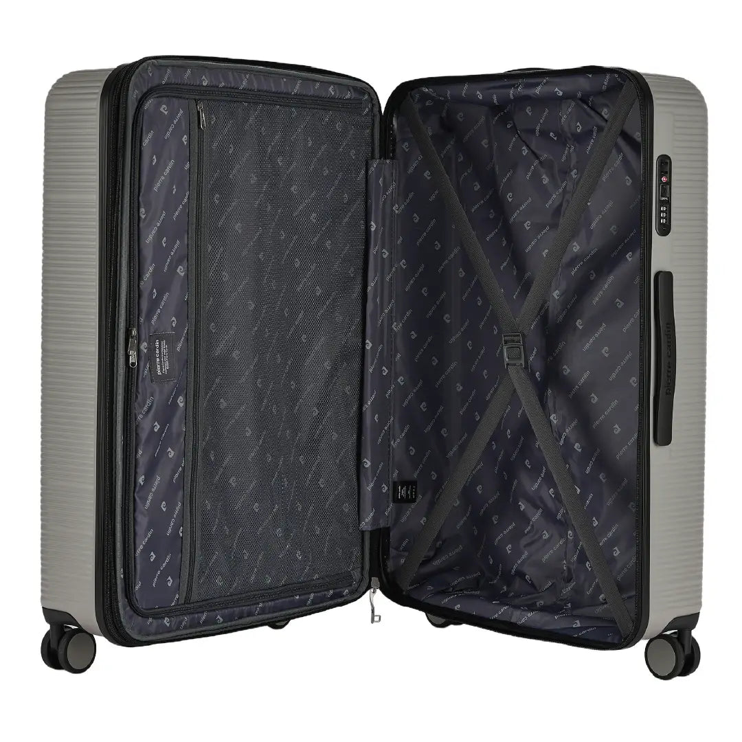 Open suitcase with interior view on a white background