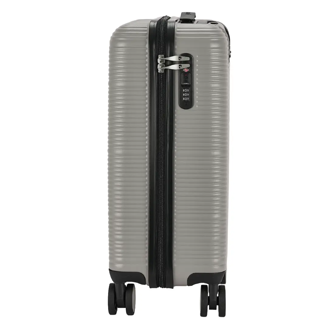 Silver suitcase with black accents on a white background