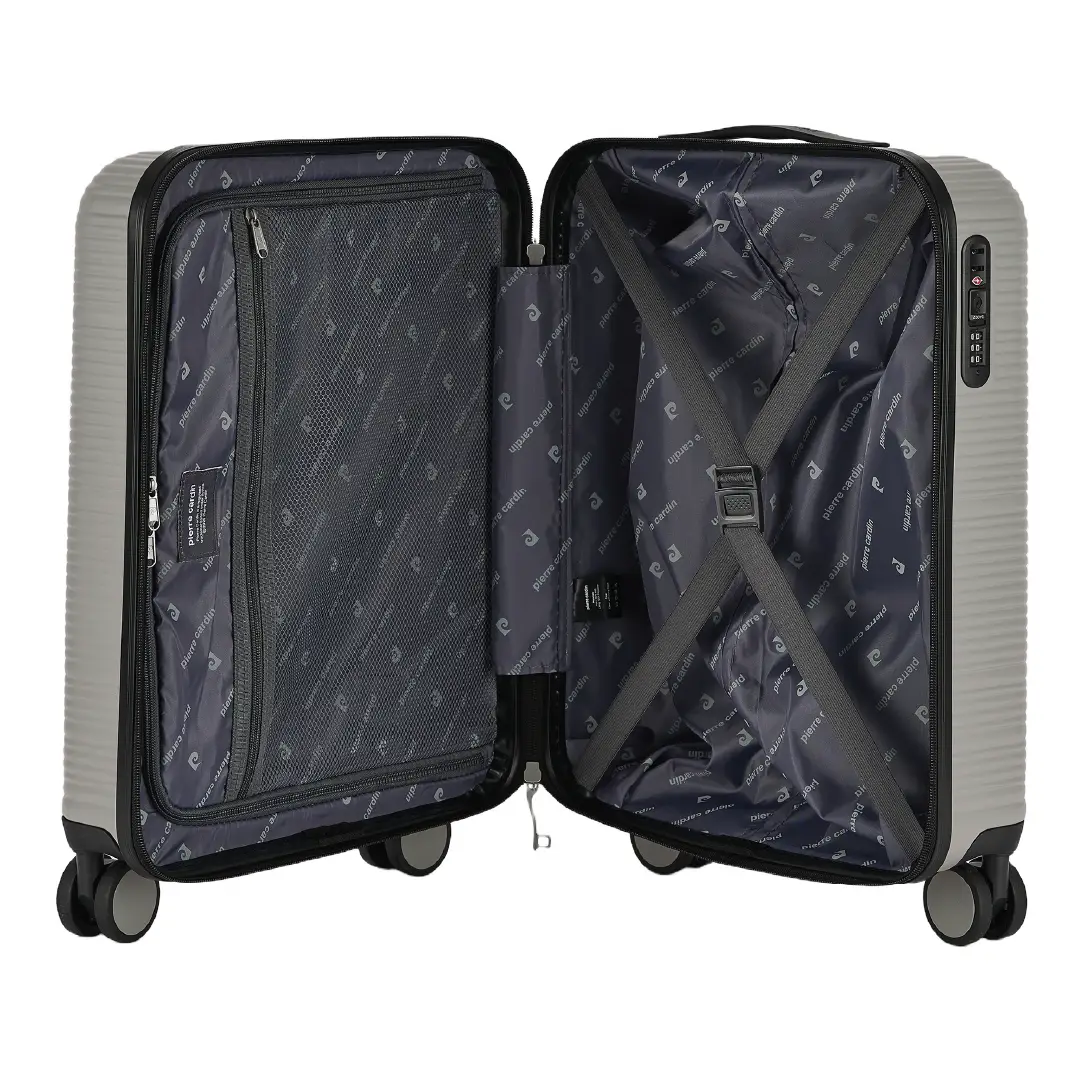 Open suitcase with patterned interior on a white background