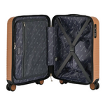 Open suitcase with patterned interior on a white background