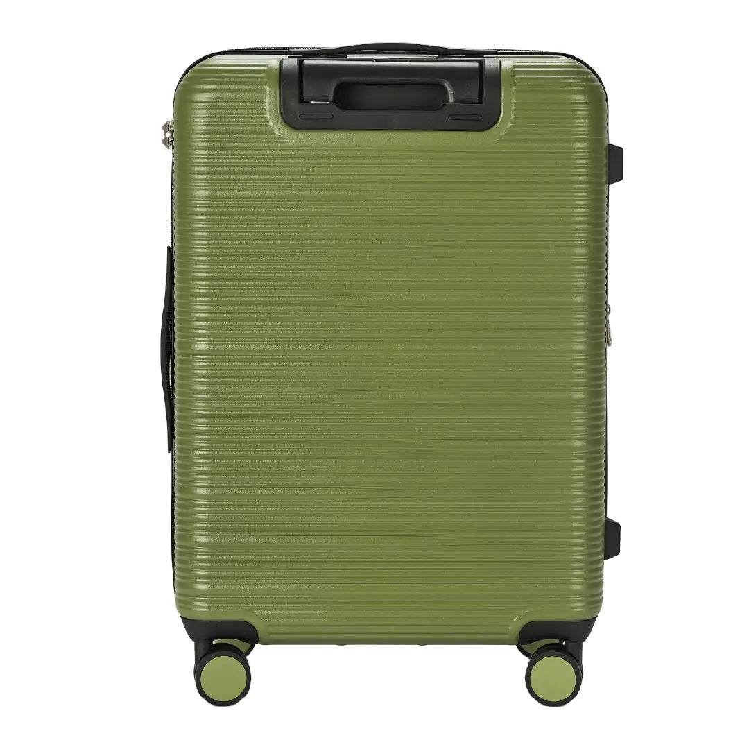 Green suitcase with a textured surface on a white background