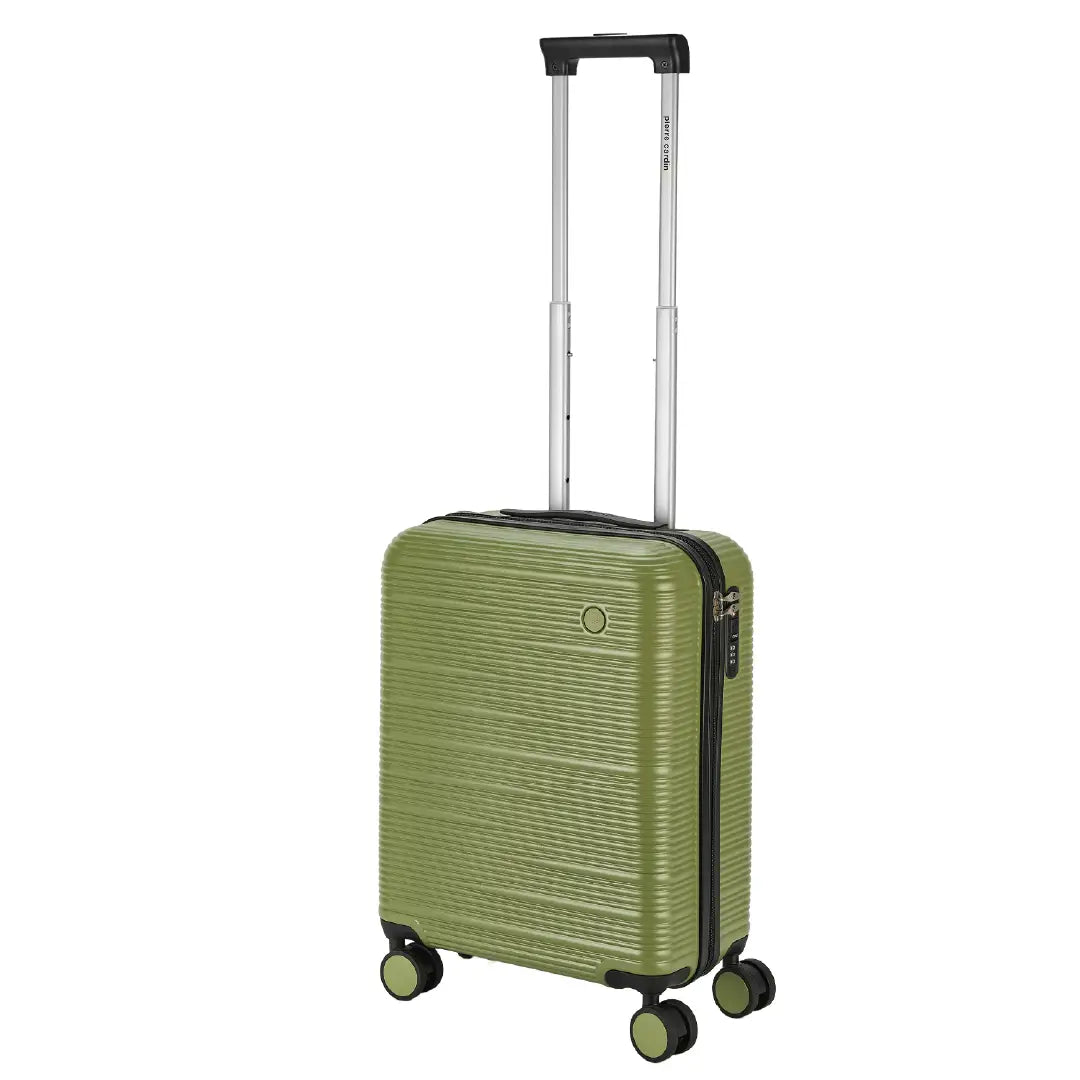 Green suitcase with a textured surface on a white background