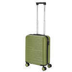 Green suitcase with a textured surface on a white background