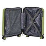 Open green suitcase with gray interior on a white background