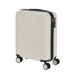 White suitcase with black accents on a white background