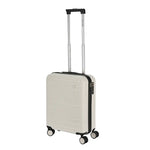 White suitcase with black accents on a white background