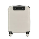 White suitcase with black handle on a white background