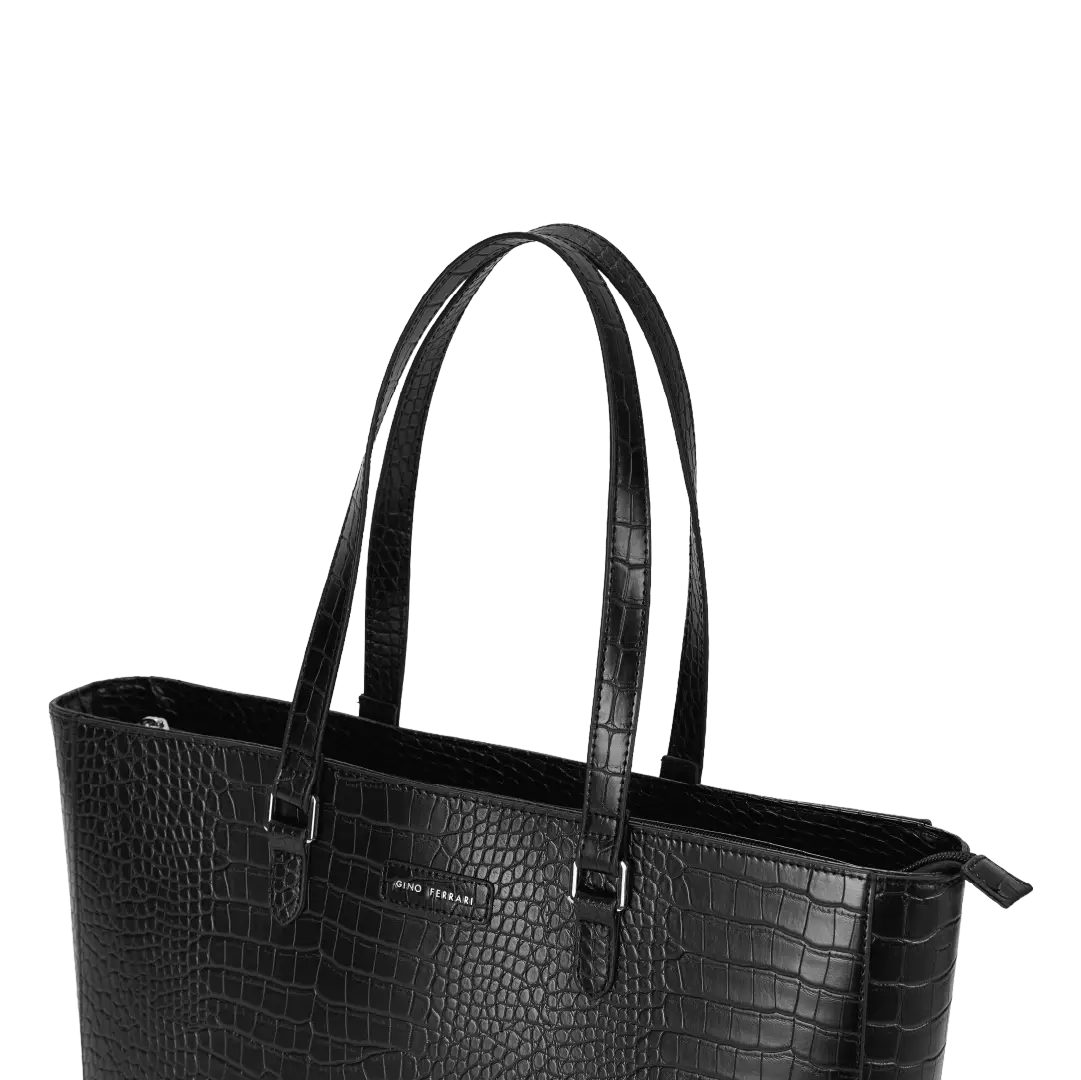 Black textured tote bag on a white background