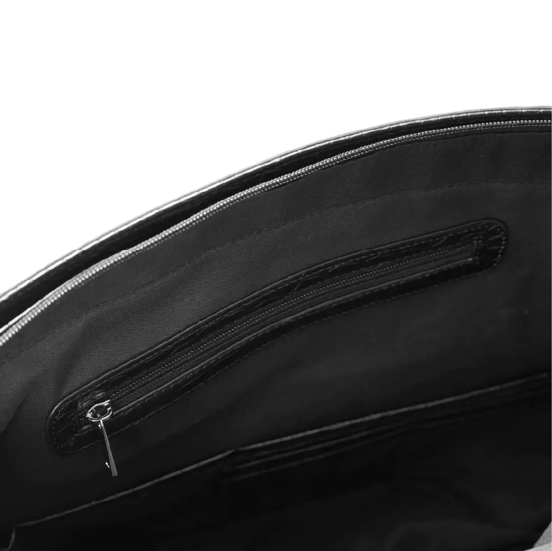 Close-up of a black bag with a zipper on a white background