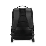 Black backpack shown from the back on a plain white background.