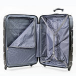 Open suitcase with interior padding on a white background