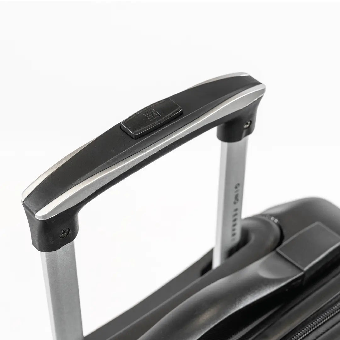 Close-up of a suitcase handle on a white background