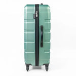 Green suitcase with a black zipper on a white background
