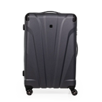 Gray suitcase with a textured surface on a white background