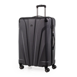 Black suitcase with wheels on a white background