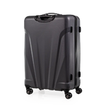 Gray suitcase with wheels on a white background