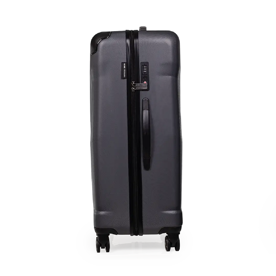 Black suitcase with a handle on a white background