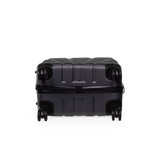 Black suitcase with wheels on a white background