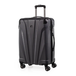 Black suitcase with wheels on a white background