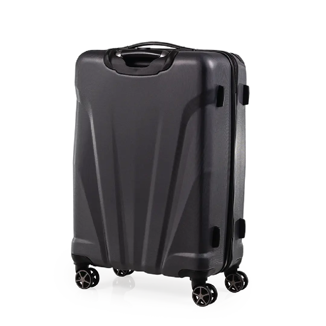 Black suitcase with wheels on a white background