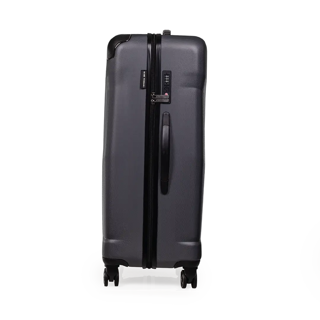 Black suitcase with a handle on a white background