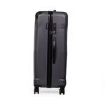Black suitcase with a handle on a white background