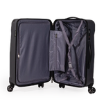 Open black suitcase with interior view on a white background