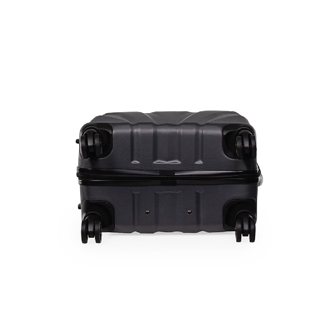 Black suitcase with wheels on a white background