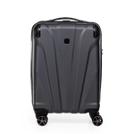 Gray suitcase with wheels on a white background